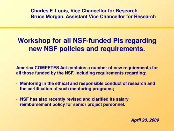workshop for all nsf funded pis regarding new nsf policies and requirements