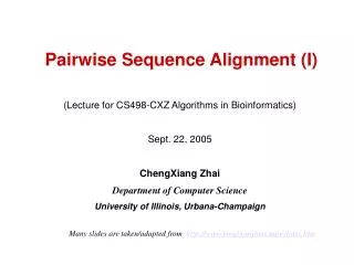 Pairwise Sequence Alignment (I)
