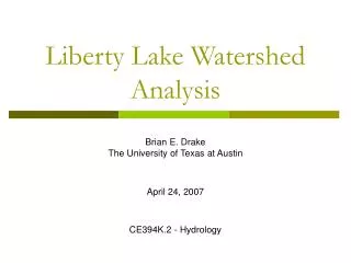Liberty Lake Watershed Analysis