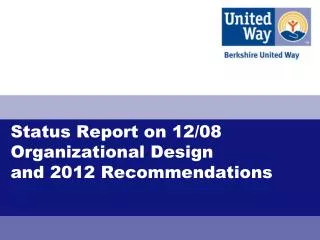 Status Report on 12/08 Organizational Design and 2012 Recommendations