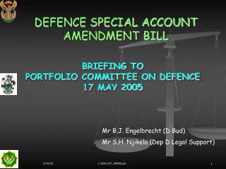 DEFENCE SPECIAL ACCOUNT AMENDMENT BILL