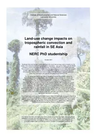 Institute of Environmental and Natural Sciences Lancaster University Land-use change impacts on