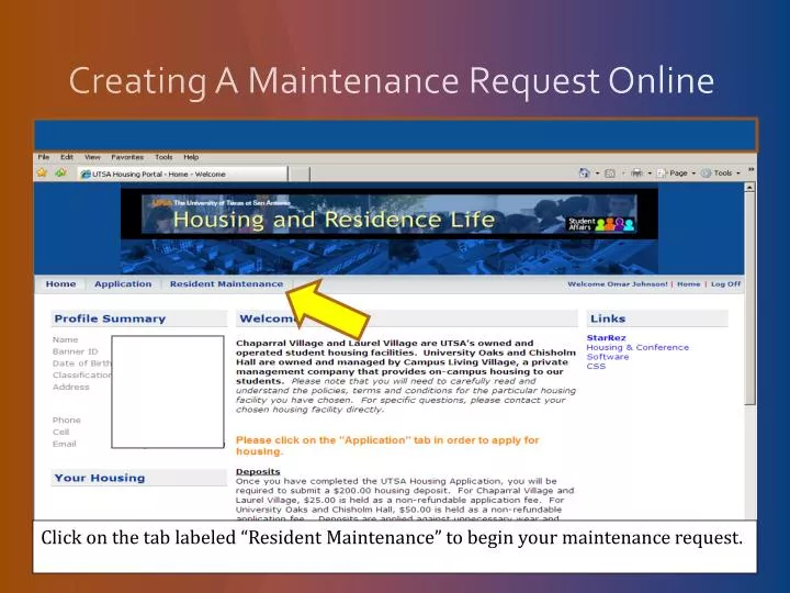 creating a maintenance request online
