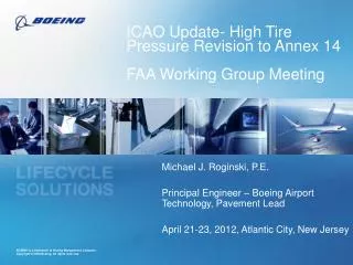 ICAO Update- High Tire Pressure Revision to Annex 14 FAA Working Group Meeting