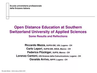 Open Distance Education at Southern Switzerland University of Applied Sciences