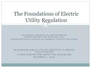 The Foundations of Electric Utility Regulation