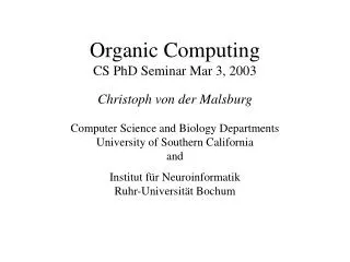 Organic Computing CS PhD Seminar Mar 3, 2003