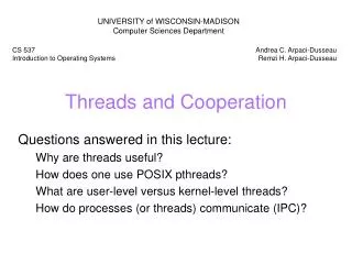 Threads and Cooperation