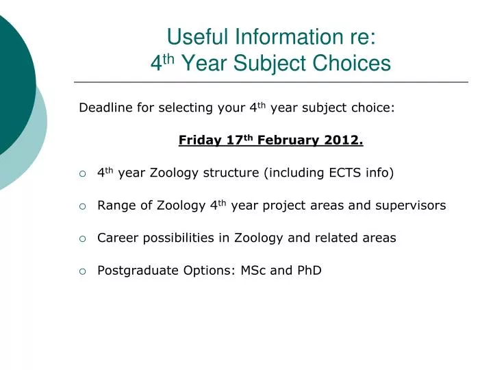 useful information re 4 th year subject choices