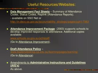 Useful Resources/Websites: