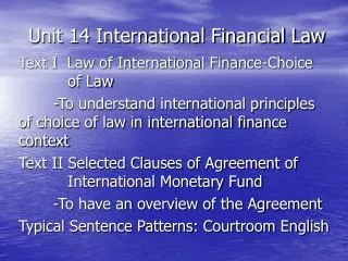 Unit 14 International Financial Law