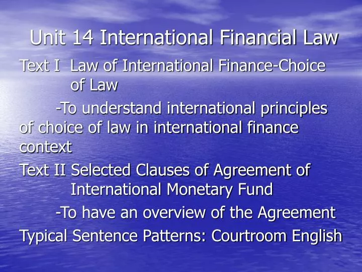 unit 14 international financial law