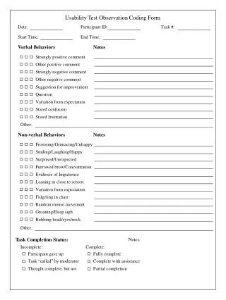 Usability Test Observation Coding Form