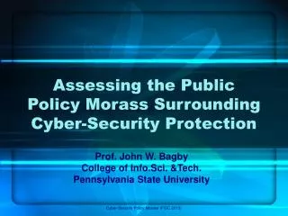 Assessing the Public Policy Morass Surrounding Cyber-Security Protection