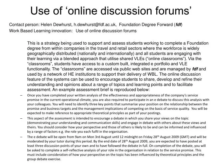 use of online discussion forums