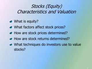 Stocks (Equity) Characteristics and Valuation