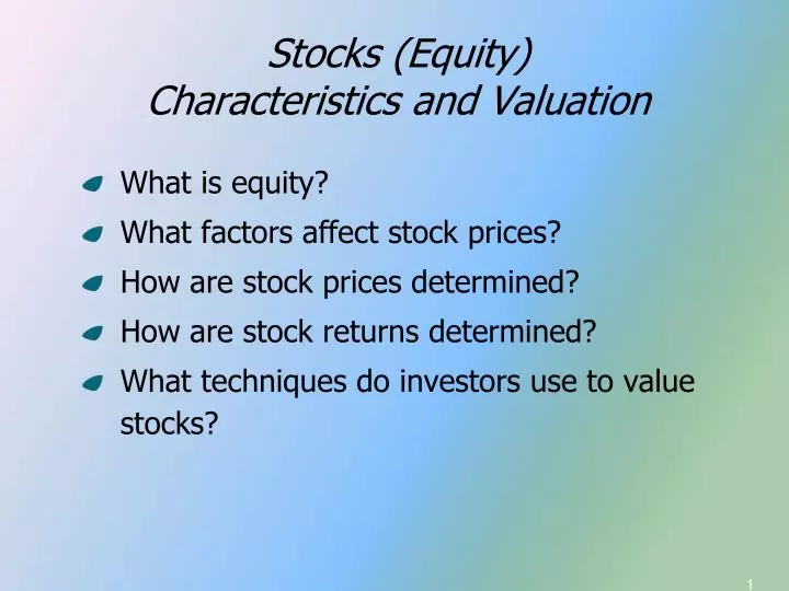 stocks equity characteristics and valuation