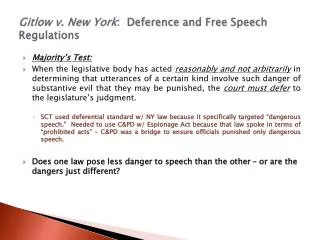 Gitlow v. New York : Deference and Free Speech Regulations