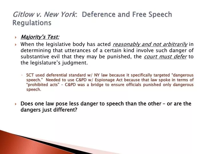 gitlow v new york deference and free speech regulations
