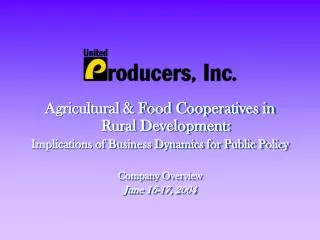 Agricultural &amp; Food Cooperatives in Rural Development: