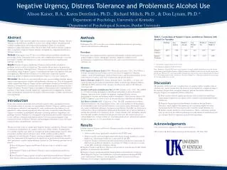 Negative Urgency, Distress Tolerance and Problematic Alcohol Use
