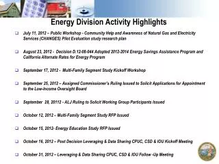 Energy Division Activity Highlights