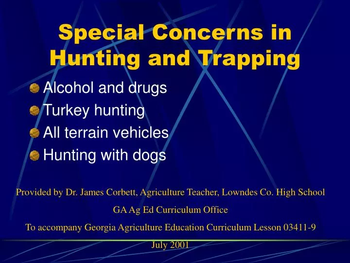 special concerns in hunting and trapping