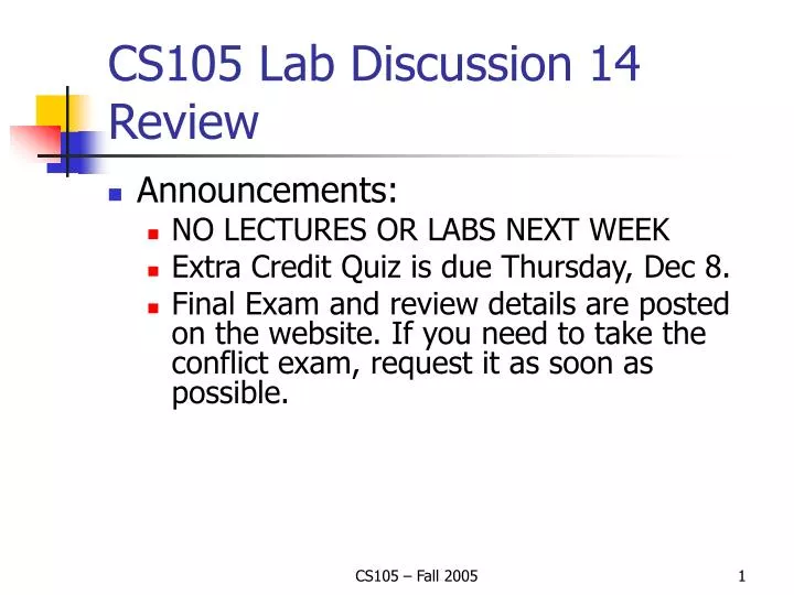 cs105 lab discussion 14 review