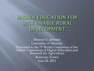 Higher Education for Sustainable Rural Development