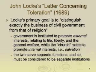 John Locke’s “Letter Concerning Toleration” (1689)