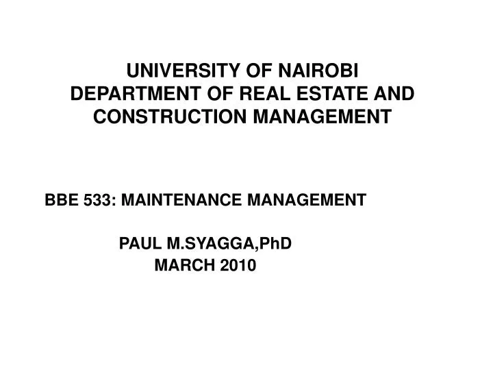 university of nairobi department of real estate and construction management