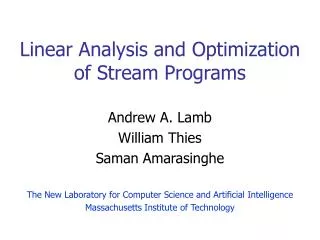 Linear Analysis and Optimization of Stream Programs