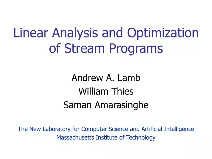 linear analysis and optimization of stream programs