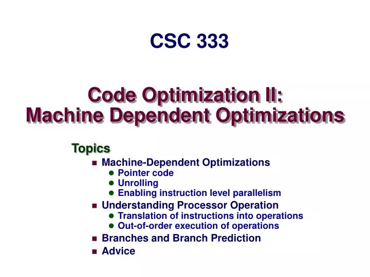 code optimization ii machine dependent optimizations