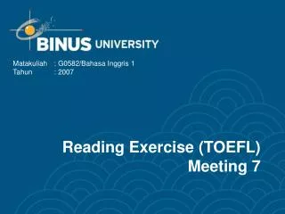 Reading Exercise (TOEFL) Meeting 7