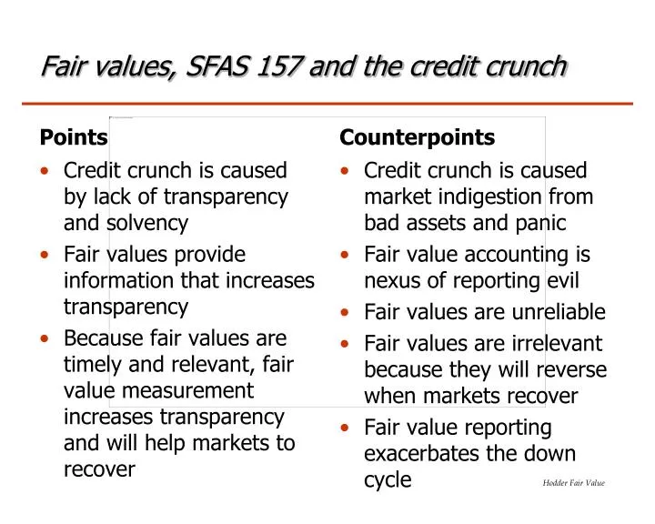 fair values sfas 157 and the credit crunch