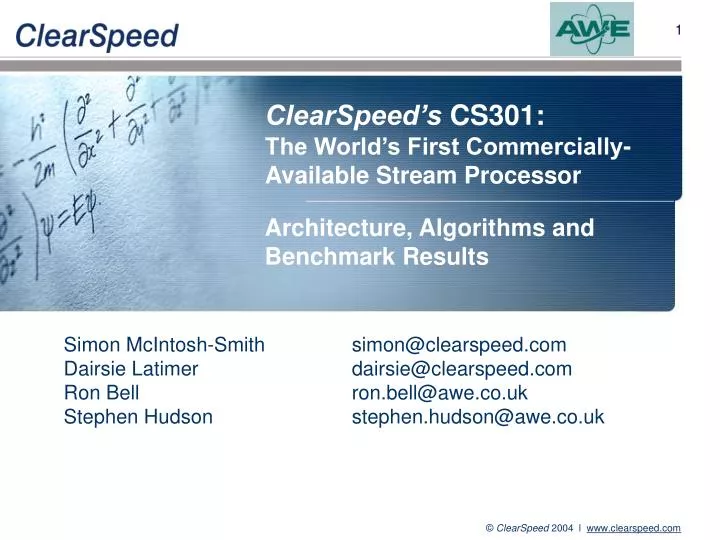 clearspeed s cs301 the world s first commercially available stream processor