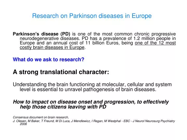 research on parkinson diseases in europe
