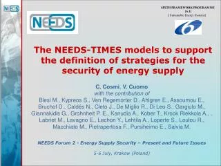 The NEEDS-TIMES models to support the definition of strategies for the security of energy supply