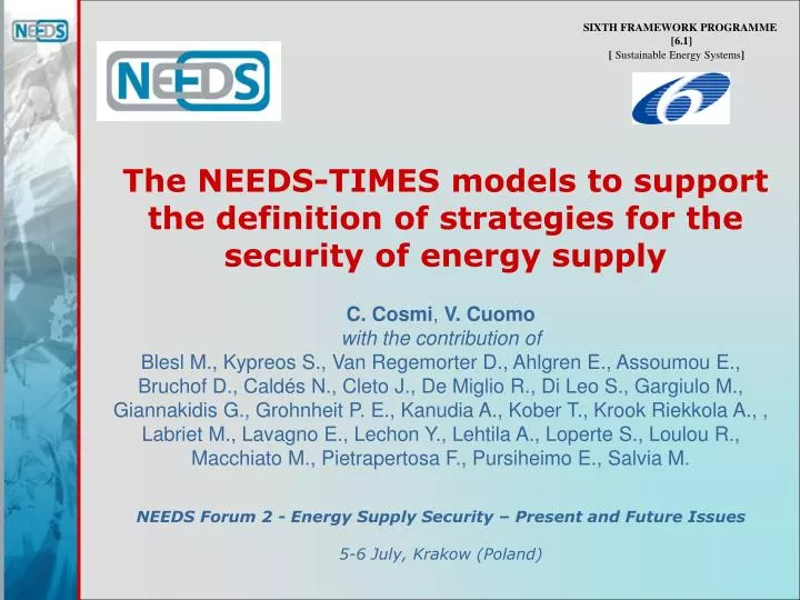 the needs times models to support the definition of strategies for the security of energy supply
