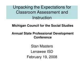 Unpacking the Expectations for Classroom Assessment and Instruction