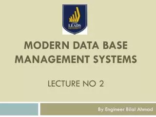 Modern data base management systems Lecture no 2