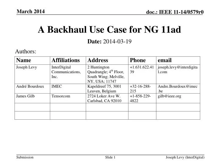 a backhaul use case for ng 11ad