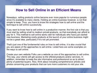 How to Sell Online in an Efficient Means