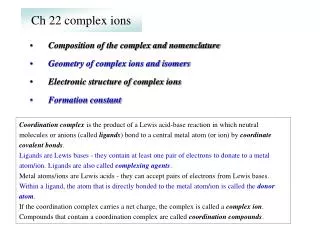 Ch 22 complex ions