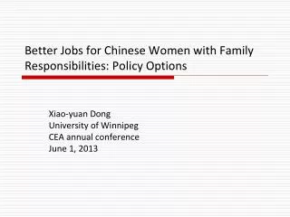 Better Jobs for Chinese Women with Family Responsibilities: Policy Options