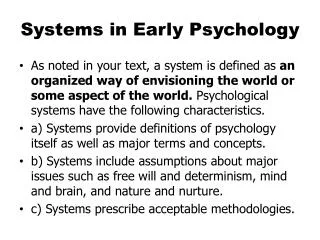 Systems in Early Psychology
