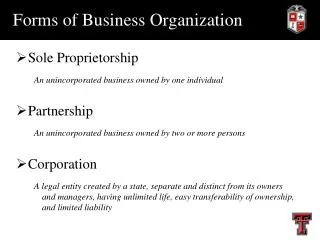 Forms of Business Organization