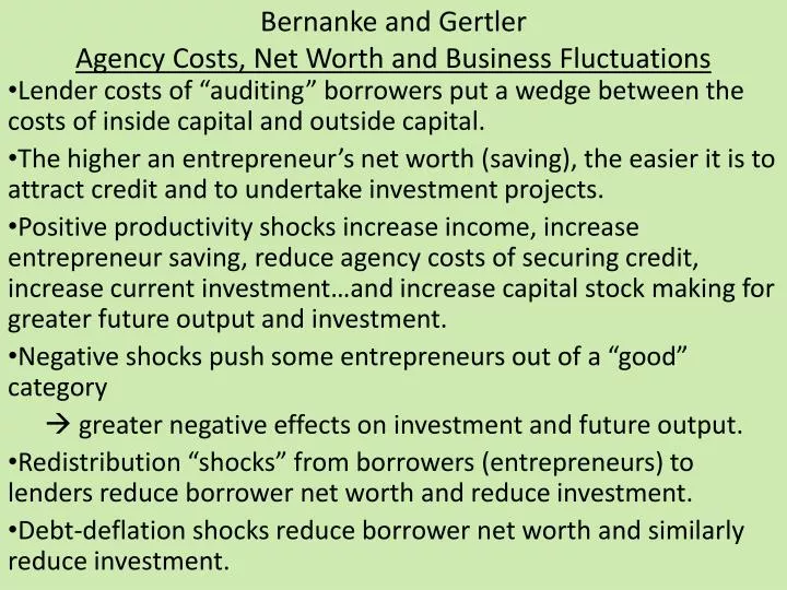 bernanke and gertler agency costs net worth and business fluctuations