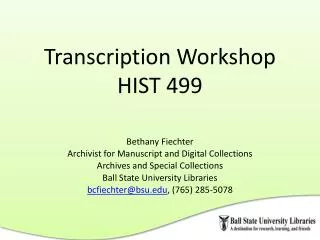 Transcription Workshop HIST 499